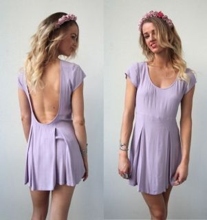   PASTEL LILAC SCOOP LOW CUT OUT BACK BACKLESS SKATER DRESS 6 8 10 12