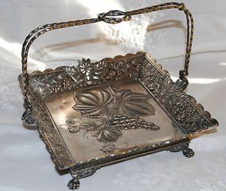 VINTAGE RETICULATED VICTORIAN QUADRUPLE SILVER PLATED BASKET WILCOX 