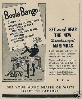 1943 LEEDY Dreadnaught Marimbas Boola Bango Original Wartime Ad