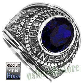 Mens Montana Blue US Marines Military Rhodium Plated Ring