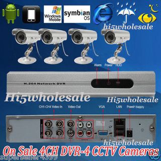   Real Time 4 CH Channel DVR CCTV Home Security System+4 Outdoor Camera
