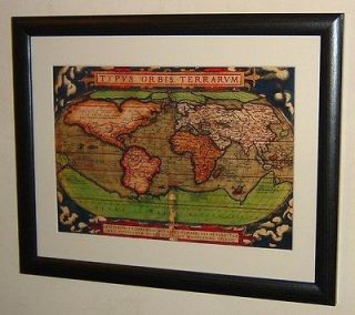 FRAMED AND MOUNTED ANTIQUE MAP OF THE WORLD YEAR 1570 TYPVS ORBIS 