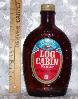   1976 BICENTENNIAL LOG CABIN SYRUP GLASS BOTTLE LIBERTY BELL W LABEL