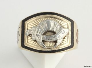 Shriners Genuine Diamond Masonic Band   10k Yellow White Gold Ring 7g 