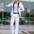 S0BZ White Stylish Men’s Casual Slim fit One Button Suit Pop Blazer 