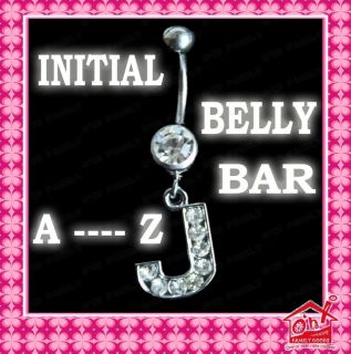   Sparkle Stunning Initial Alphabet Letter Belly Bar Ring Navel Piercing