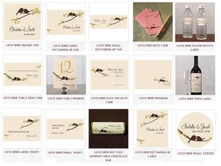 Wedding Love Bird Water/Wine Labels,Invitations,RSVP Cards Stationery 