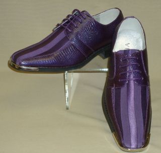 Mens Purple Satin Silvertip & Faux Croco Formal Dress Shoes Viotti 