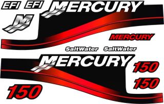 Mercury Outboard 150HP Decal Kit,Red Saltwater Motor Cover Decals 