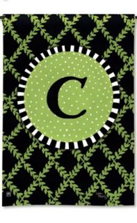   Green Garden Trellis with White Polka Dots Monogram C Garden Flag