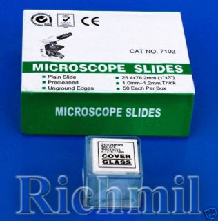 50 New Microscope Slides 1x3 + 100 Coverslips 20x20mm