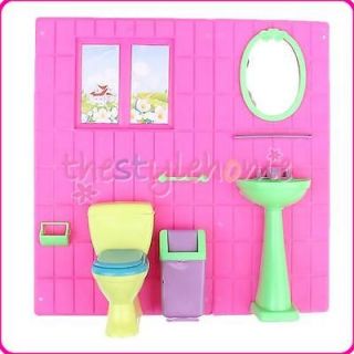 Pink Plastic Mini Dollhouse Miniature Furniture Bathroom Sets for 