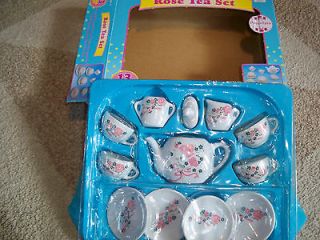 Pink Rose Mini Porcelain Tea Party Toy Set Mini China Dishes 13 piece