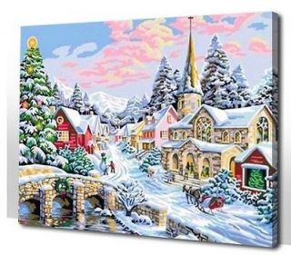 Vtg paint by numbers 16*20 kit DIY painting Merry Christmas Home 