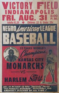 Negro League Poster Kansas City Monarchs vs Harlem Stars   6.3 x 10 