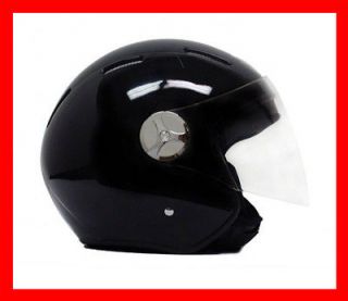 Motorcycle JET PILOT Open Face Helmet DOT   Black Glossy Finish LARGE