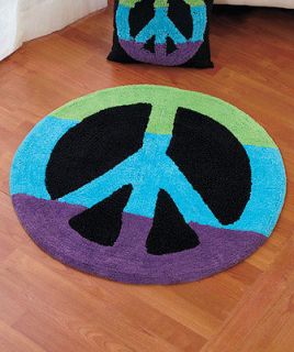 New Multicolor Peace Sign Shaped Rug 30 Round Accent Throw Rug