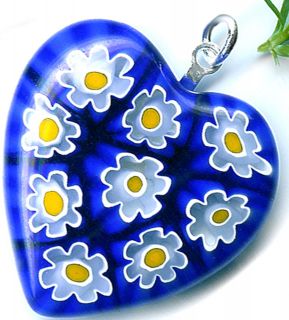 Murano Mosaic Heart Love Pendant Blue Yellow Forget Me Not Free 