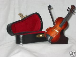 Miniature VIOLIN Wood Music Gift W/ Case & Stand Wood Brand NEW 