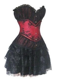   Showgirl Black Red Satin Lace Corset Dress Moulin Rouge Skirt