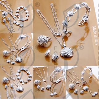 SOLID SILVER PLATED NECKLACE+BRACE​LET/BANGLE+RIN​G+EARRINGS ROSE 