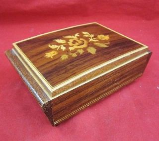   Musical Movement MUSIC BOX EDELWEISS WOOD Inlay Floral ITALY Flower