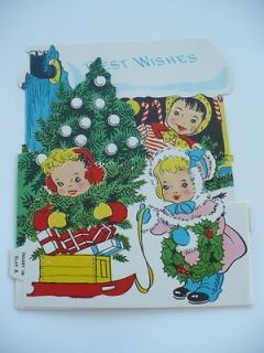 VINTAGE 1950S CHILDREN 3 D CHRISTMAS BOY BOOTH SELLER CARD UNUSED