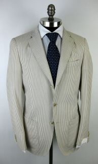 New CARUSO Italy Beige & White Seersucker Coat Jacket 48 38 38R NWT $ 