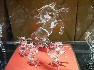 Figurine Animal Hand Blown Glass Horses Family Set Art