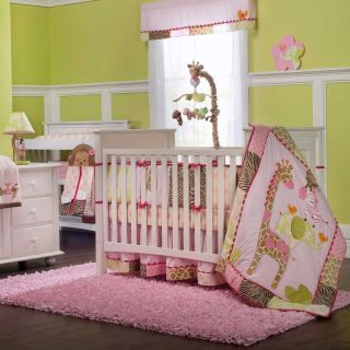  Animal Print Baby Girl Nursery 4p Crib Bedding Set w Giraffe & Zebra