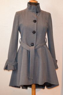 Grey Womens Wool Touch Fit And Flare Coat With Belt