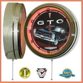 15.5 Inch Pontiac GTO Tin Sign Orange Neon Clock