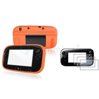 Orange Soft Case+3x Screen Protector For Nintendo Wii U WiiU Gamepad 