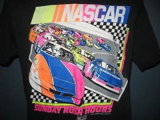vintage 80s NASCAR SUNDAY RUSH HOURS T Shirt MEDIUM/LARGE neon racing 