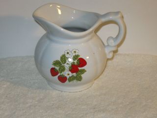 Vintage McCoy Pitcher With Strawberry Inlay Design Stamped #7528