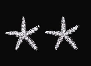   silver shining full Crystal starfish stud earrings Rhinestone earrings