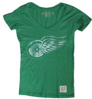   Retro Brand NHL Detroit Red Wings Juniors Deep V Neck Green T Shirt