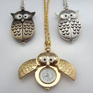 colour choose Cute Owl Necklace Pendant Quartz Clock Watch Party 