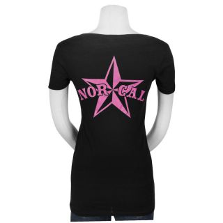 Nor Cal Nautical 2 V Neck T Shirt Juniors Black/Pink