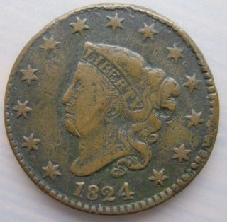 1824 Coronet Head Large One Cent VF Normal Date