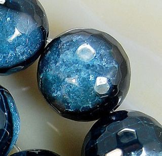 12mm Faceted Black DodgerBlue Druzy Agate Round Beads 16pcs