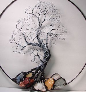Wire Tree Of Life Black White Wind Spirit sculpture natural Calcites 