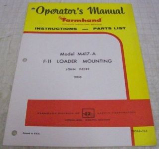 Farmhand 1963 M417A F11 Loader Mounting Owners Manual