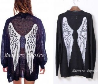 Black Wings Angel Cardigan Slouchy Oversized Grunge Punk Knit Sweater 