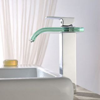 Waterfall Brass Glass Vessel Chrome Finished Bathroom Basin Faucets 