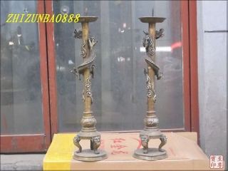   China classical bronze Coiling dragons candlestick / oil lamp candle
