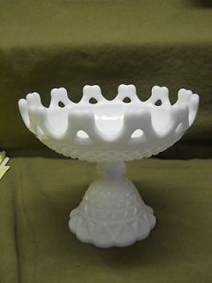 Vintage Milk Glass Footed Lace Quilted bowl I G