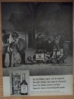 1966 Hiram Walker Imperial Whiskey Horse Sleigh Lake Placid NY Vintage 