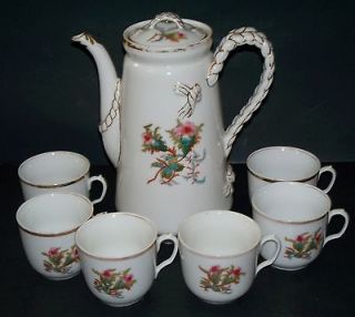 Antique Haviland Limoges Coffee Chocolate Pot 6 Cups Moss Rose Pattern 
