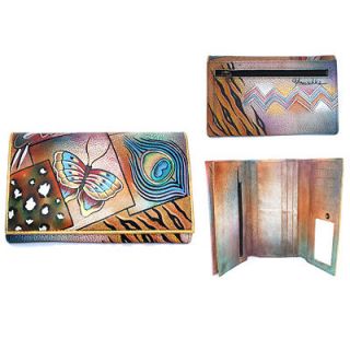 Anuschka Large Handpainted Leather Wallet Clutch Butterfly Feather 